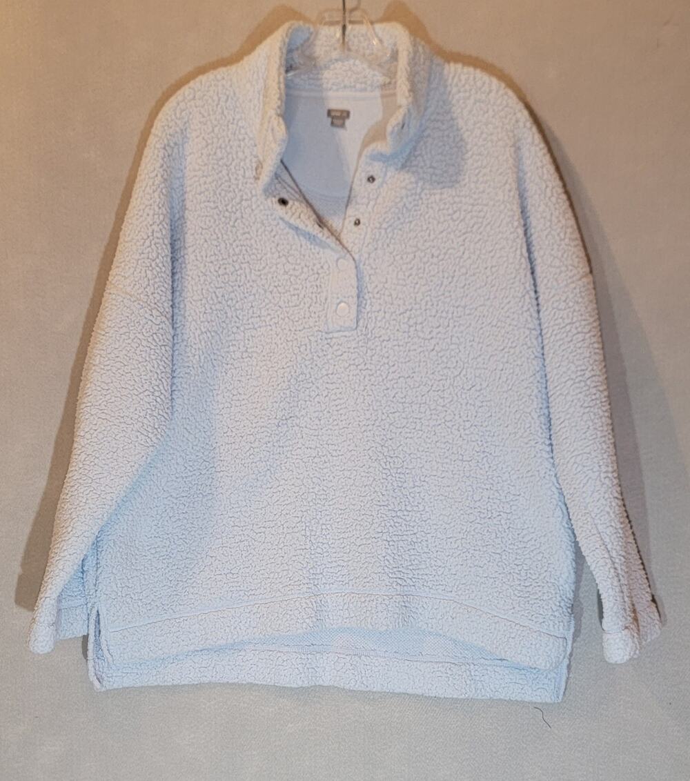 Aerie Women Large Light Blue Sherpa Fleece Quarter Snap Pullover Sweatshirt